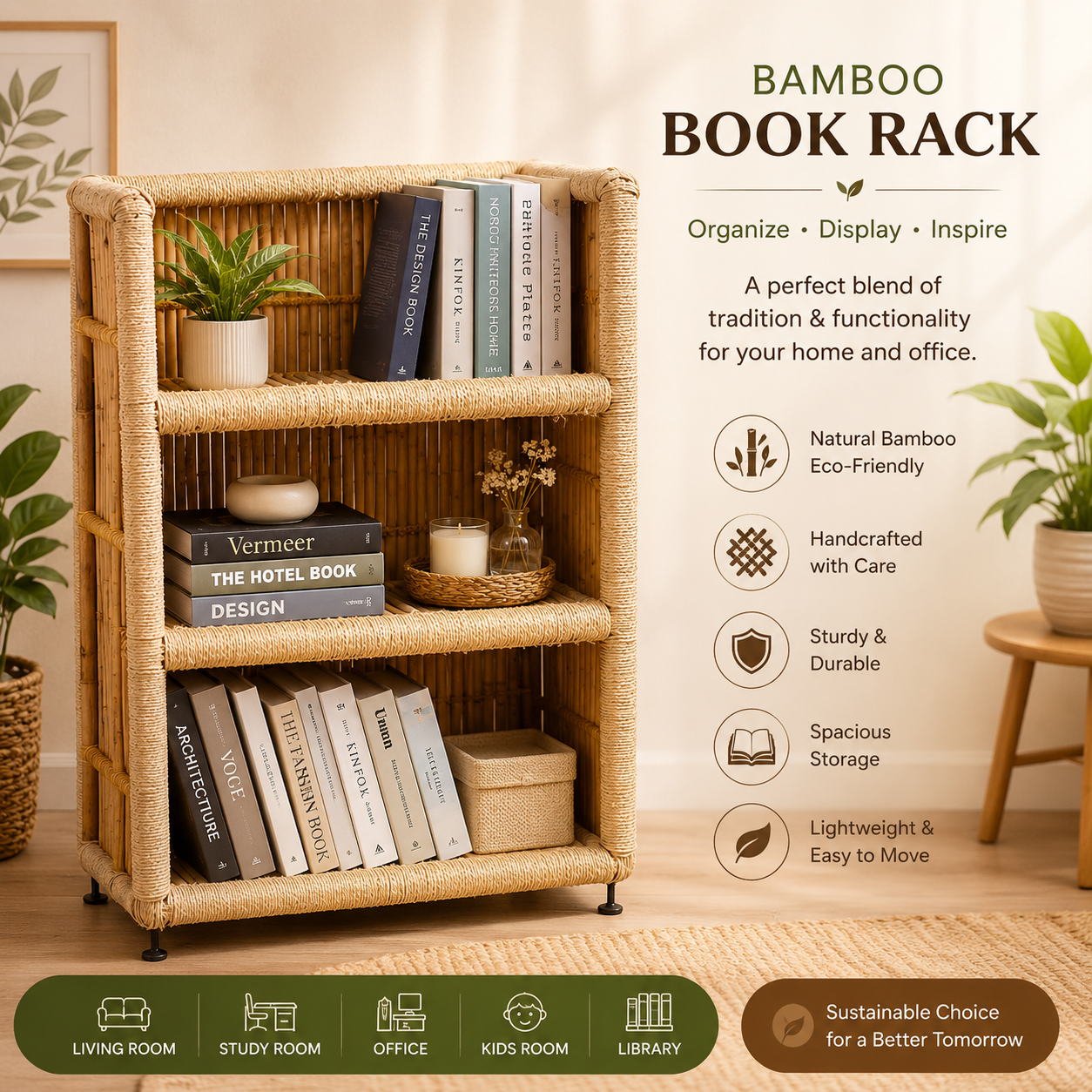 Bamboo book rack for stylish spaces