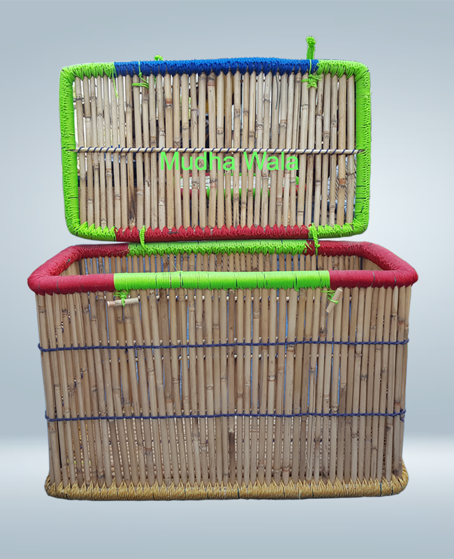 Laundry Box with Bamboo Structure Woven with Nylon Rope