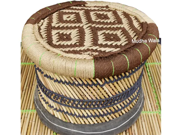 Small Mudha Stool – Design 16 – ST-63 – handmade by Mudha Wala