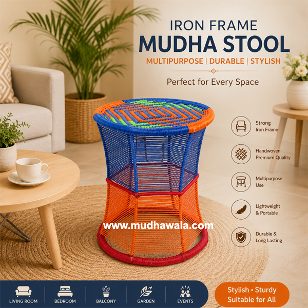 Modern mudha stool in cozy living room
