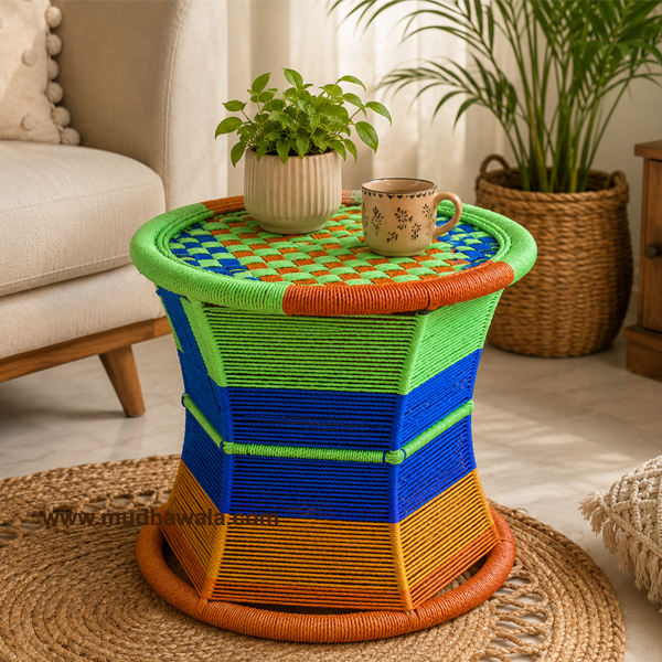 iron frame mooda stool with nylone rope