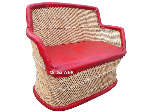 Buy Sarkanda Bamboo Sofa with Red Leatherette Cushion Farrukhnagar Gurugram India