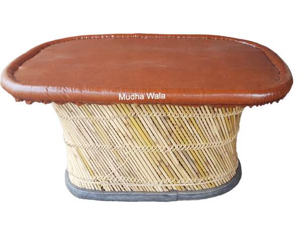 Handmade Bamboo Sarkanda Coffee Table with Leatherette