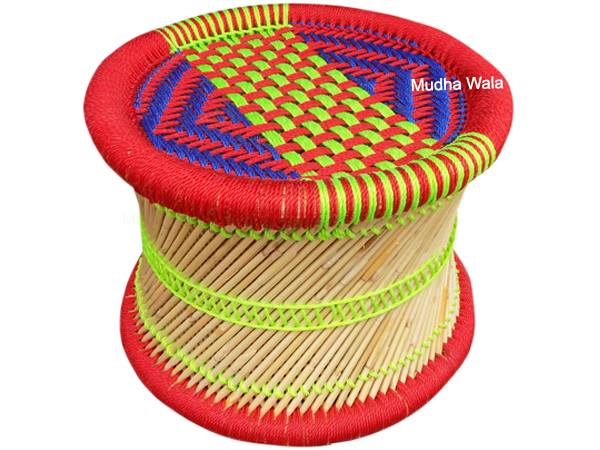 Colorful Muddi Stool With Nylon Rope Weaving